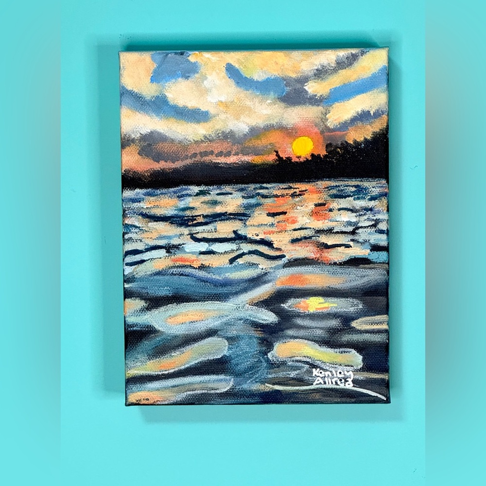 Original Art Beach Seascape Acrylic Painting Artwork 6”x8” 1.5” Thick - Picture 2 of 4